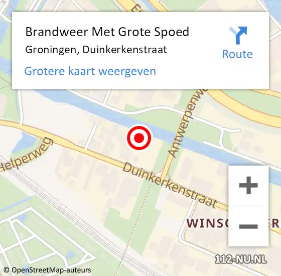 Locatie op kaart van de 112 melding: Brandweer Met Grote Spoed Naar Groningen, Duinkerkenstraat op 25 oktober 2023 09:04