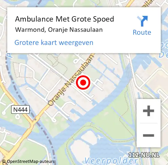 Locatie op kaart van de 112 melding: Ambulance Met Grote Spoed Naar Warmond, Oranje Nassaulaan op 25 oktober 2023 09:50