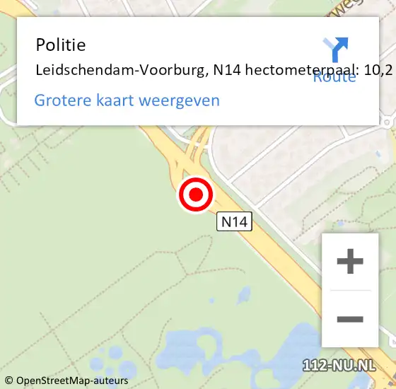 Locatie op kaart van de 112 melding: Politie Leidschendam-Voorburg, N14 hectometerpaal: 10,2 op 25 oktober 2023 09:54