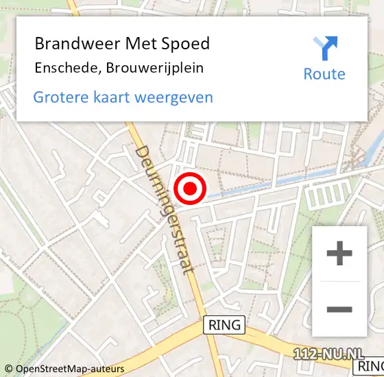 Locatie op kaart van de 112 melding: Brandweer Met Spoed Naar Enschede, Brouwerijplein op 25 oktober 2023 10:14