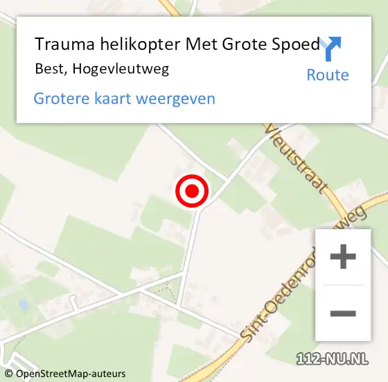 Locatie op kaart van de 112 melding: Trauma helikopter Met Grote Spoed Naar Best, Hogevleutweg op 25 oktober 2023 10:15