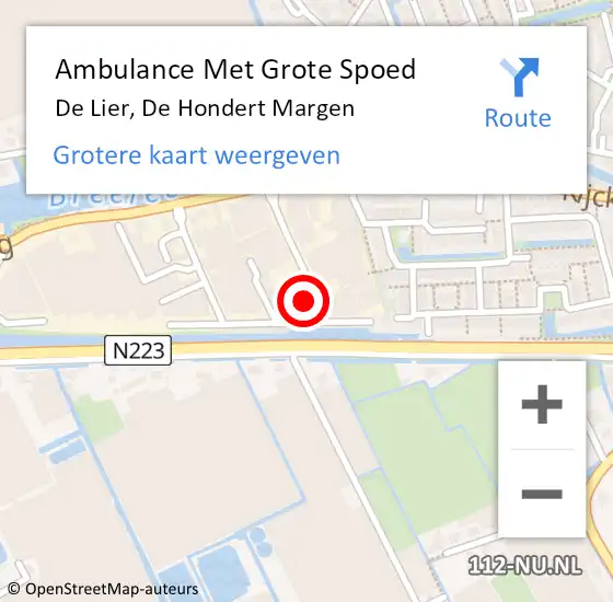 Locatie op kaart van de 112 melding: Ambulance Met Grote Spoed Naar De Lier, De Hondert Margen op 25 oktober 2023 10:46