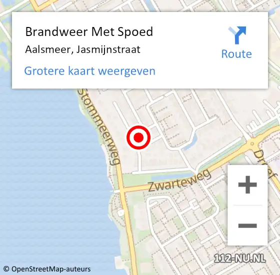 Locatie op kaart van de 112 melding: Brandweer Met Spoed Naar Aalsmeer, Jasmijnstraat op 25 oktober 2023 10:59