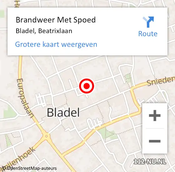 Locatie op kaart van de 112 melding: Brandweer Met Spoed Naar Bladel, Beatrixlaan op 25 oktober 2023 11:16