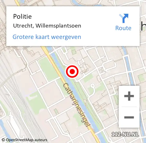 Locatie op kaart van de 112 melding: Politie Utrecht, Willemsplantsoen op 25 oktober 2023 11:44