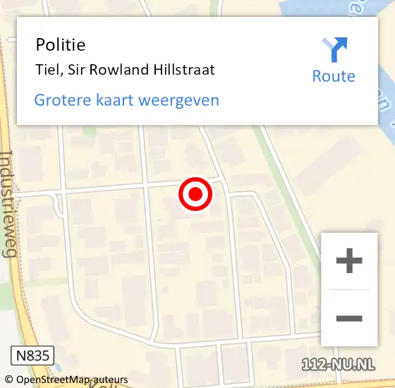 Locatie op kaart van de 112 melding: Politie Tiel, Sir Rowland Hillstraat op 25 oktober 2023 12:05