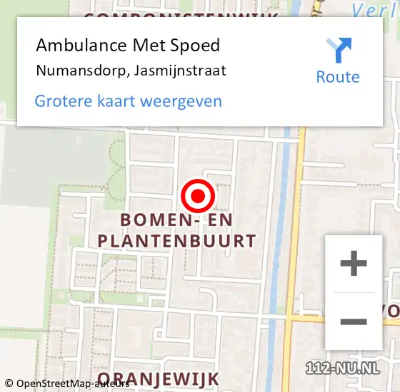 Locatie op kaart van de 112 melding: Ambulance Met Spoed Naar Numansdorp, Jasmijnstraat op 25 oktober 2023 12:32