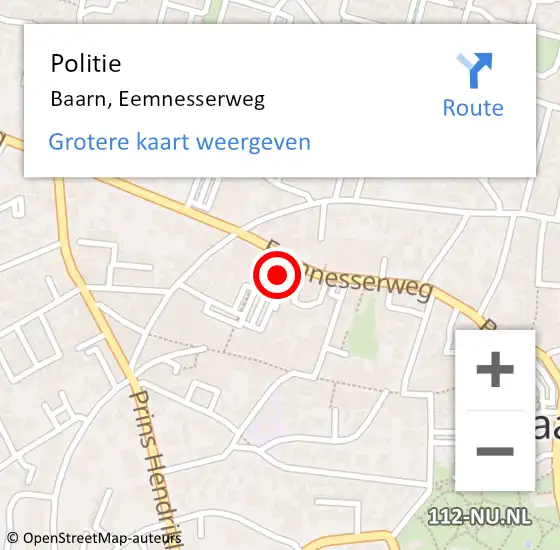 Locatie op kaart van de 112 melding: Politie Baarn, Eemnesserweg op 25 oktober 2023 12:58