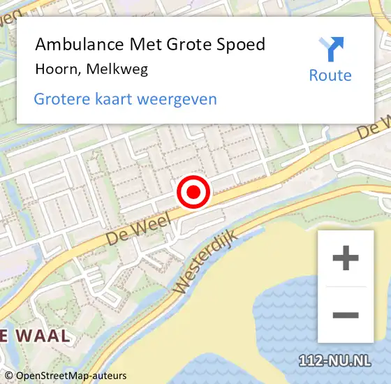 Locatie op kaart van de 112 melding: Ambulance Met Grote Spoed Naar Hoorn, Melkweg op 25 oktober 2023 13:38