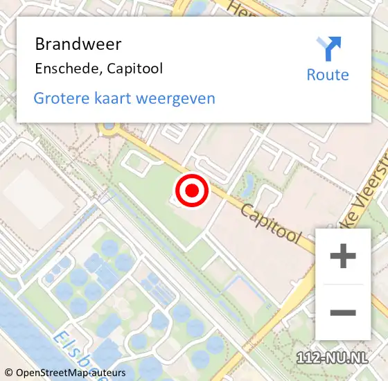 Locatie op kaart van de 112 melding: Brandweer Enschede, Capitool op 25 oktober 2023 13:48