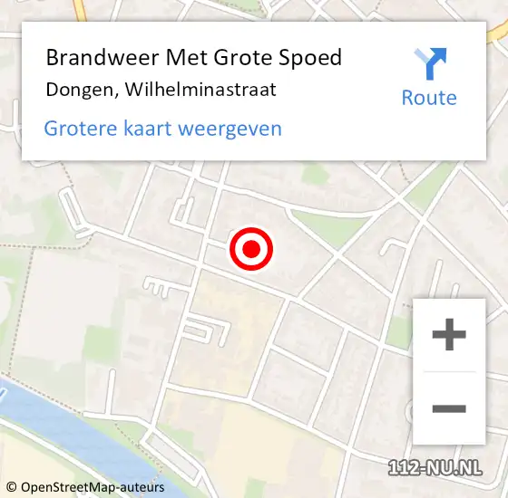 Locatie op kaart van de 112 melding: Brandweer Met Grote Spoed Naar Dongen, Wilhelminastraat op 25 oktober 2023 13:52