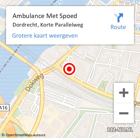 Locatie op kaart van de 112 melding: Ambulance Met Spoed Naar Dordrecht, Korte Parallelweg op 25 oktober 2023 14:23