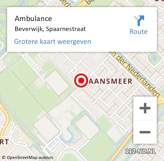 Locatie op kaart van de 112 melding: Ambulance Beverwijk, Spaarnestraat op 25 oktober 2023 14:49