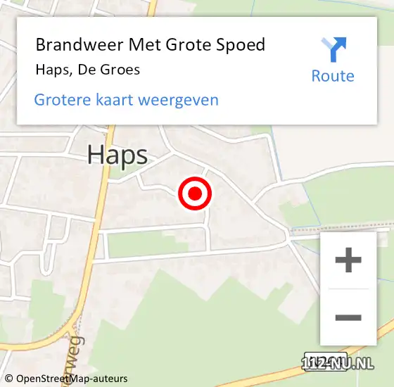 Locatie op kaart van de 112 melding: Brandweer Met Grote Spoed Naar Haps, De Groes op 25 oktober 2023 14:55