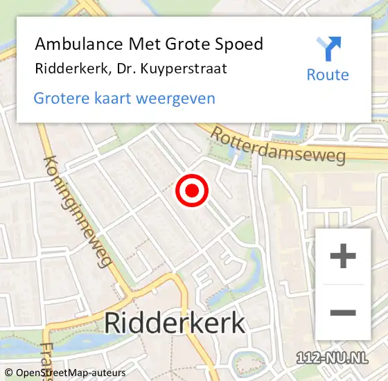Locatie op kaart van de 112 melding: Ambulance Met Grote Spoed Naar Ridderkerk, Dr. Kuyperstraat op 25 oktober 2023 15:02
