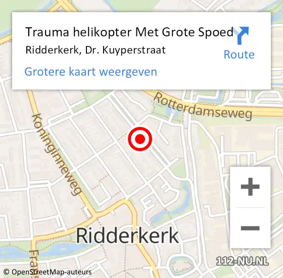 Locatie op kaart van de 112 melding: Trauma helikopter Met Grote Spoed Naar Ridderkerk, Dr. Kuyperstraat op 25 oktober 2023 15:05