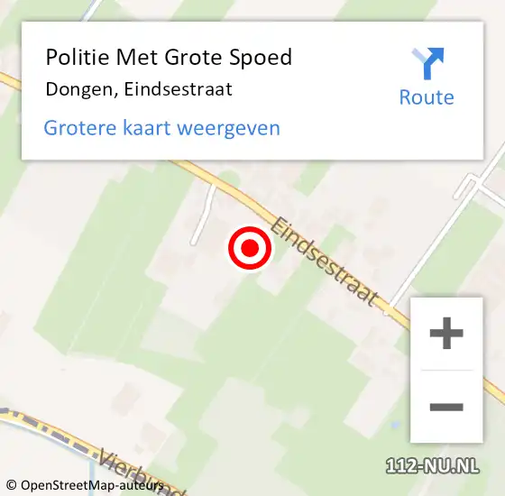Locatie op kaart van de 112 melding: Politie Met Grote Spoed Naar Dongen, Eindsestraat op 25 oktober 2023 15:15