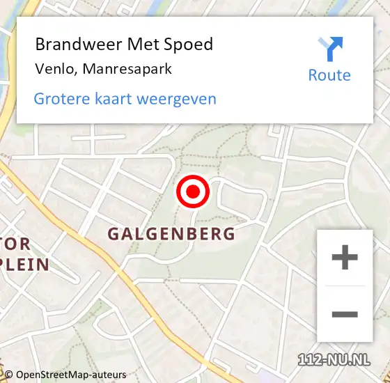 Locatie op kaart van de 112 melding: Brandweer Met Spoed Naar Venlo, Manresapark op 25 oktober 2023 15:38