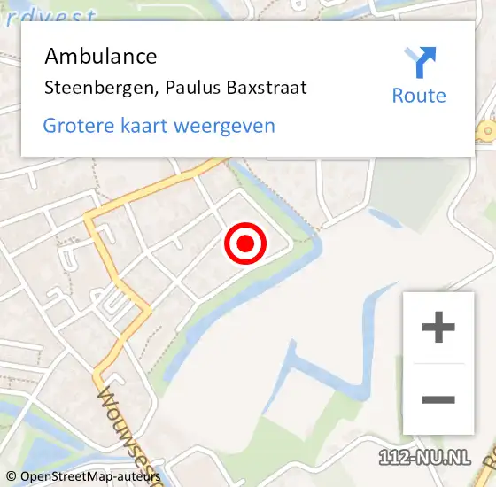 Locatie op kaart van de 112 melding: Ambulance Steenbergen, Paulus Baxstraat op 12 september 2014 18:57