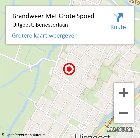 Locatie op kaart van de 112 melding: Brandweer Met Grote Spoed Naar Uitgeest, Benesserlaan op 25 oktober 2023 16:12