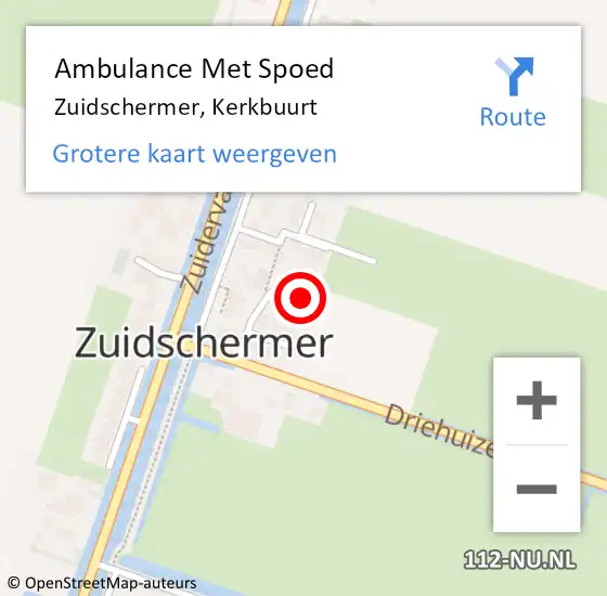 Locatie op kaart van de 112 melding: Ambulance Met Spoed Naar Zuidschermer, Kerkbuurt op 25 oktober 2023 16:22