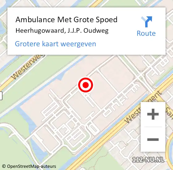 Locatie op kaart van de 112 melding: Ambulance Met Grote Spoed Naar Heerhugowaard, J.J.P. Oudweg op 25 oktober 2023 16:37