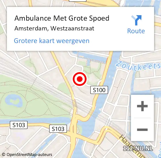 Locatie op kaart van de 112 melding: Ambulance Met Grote Spoed Naar Amsterdam, Westzaanstraat op 25 oktober 2023 16:46