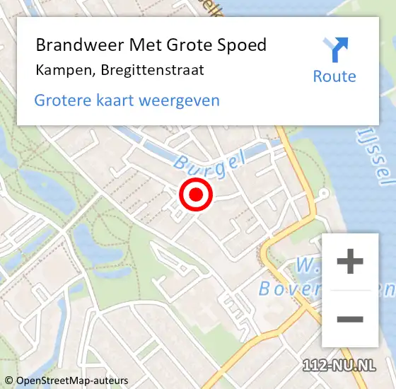 Locatie op kaart van de 112 melding: Brandweer Met Grote Spoed Naar Kampen, Bregittenstraat op 25 oktober 2023 17:07