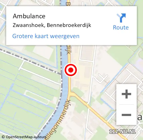 Locatie op kaart van de 112 melding: Ambulance Zwaanshoek, Bennebroekerdijk op 25 oktober 2023 17:17