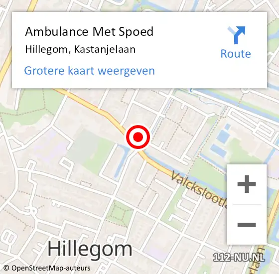 Locatie op kaart van de 112 melding: Ambulance Met Spoed Naar Hillegom, Kastanjelaan op 25 oktober 2023 17:31