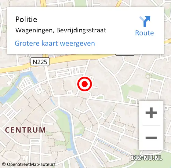 Locatie op kaart van de 112 melding: Politie Wageningen, Bevrijdingsstraat op 25 oktober 2023 17:49