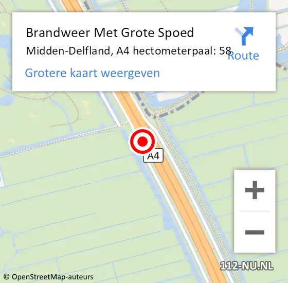 Locatie op kaart van de 112 melding: Brandweer Met Grote Spoed Naar Midden-Delfland, A4 hectometerpaal: 58 op 25 oktober 2023 18:06