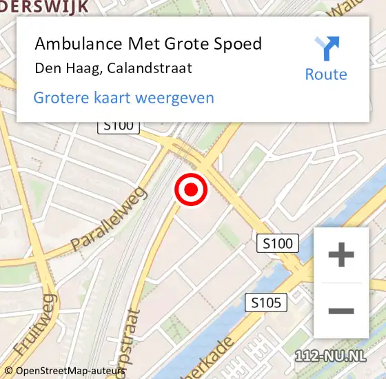 Locatie op kaart van de 112 melding: Ambulance Met Grote Spoed Naar Den Haag, Calandstraat op 25 oktober 2023 18:09