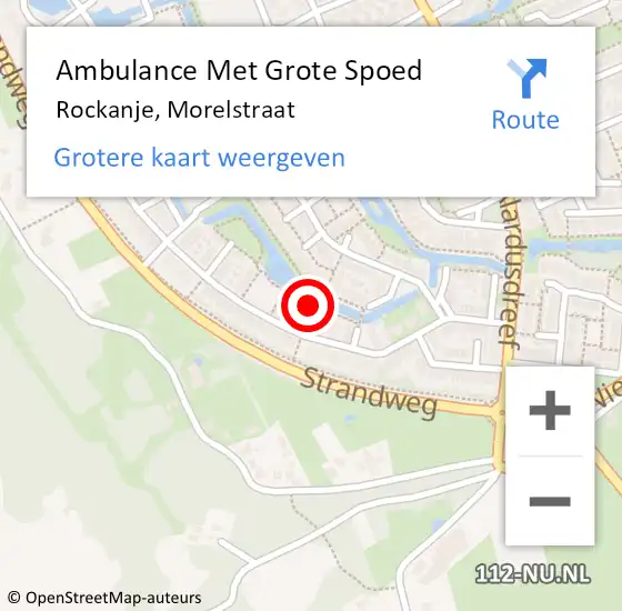 Locatie op kaart van de 112 melding: Ambulance Met Grote Spoed Naar Rockanje, Morelstraat op 25 oktober 2023 18:13