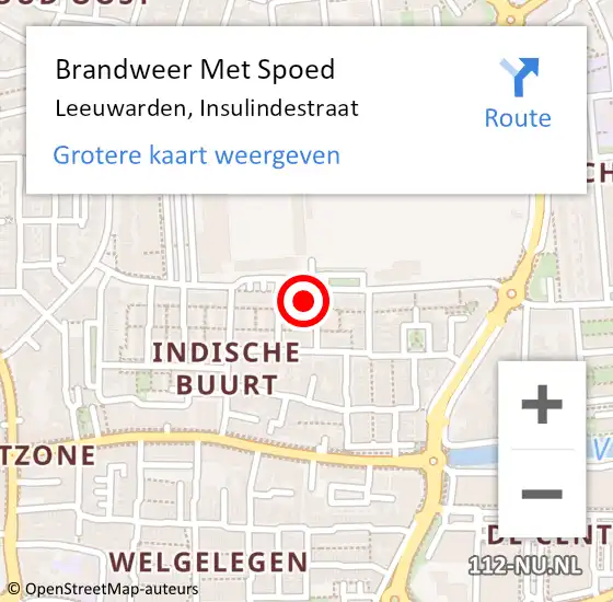 Locatie op kaart van de 112 melding: Brandweer Met Spoed Naar Leeuwarden, Insulindestraat op 25 oktober 2023 18:45