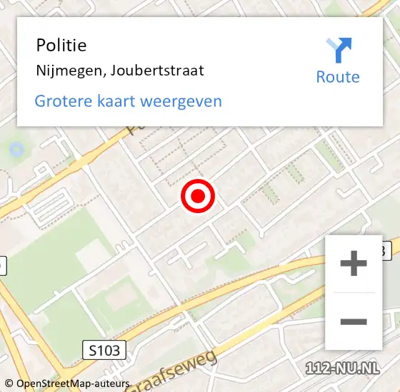 Locatie op kaart van de 112 melding: Politie Nijmegen, Joubertstraat op 25 oktober 2023 18:48