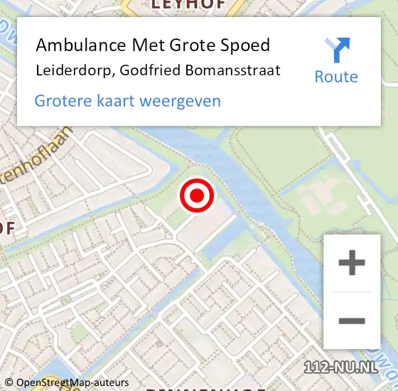 Locatie op kaart van de 112 melding: Ambulance Met Grote Spoed Naar Leiderdorp, Godfried Bomansstraat op 25 oktober 2023 19:07