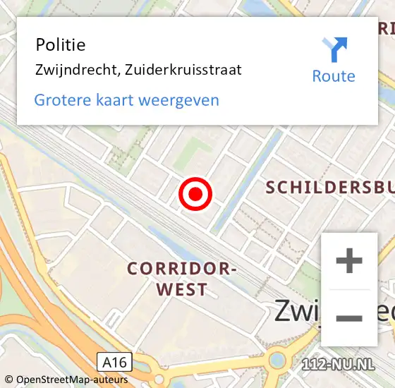 Locatie op kaart van de 112 melding: Politie Zwijndrecht, Zuiderkruisstraat op 25 oktober 2023 19:17