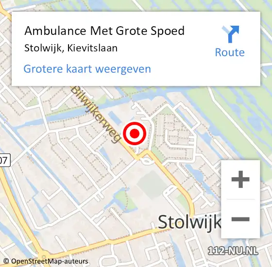 Locatie op kaart van de 112 melding: Ambulance Met Grote Spoed Naar Stolwijk, Kievitslaan op 25 oktober 2023 19:32