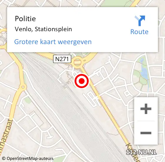 Locatie op kaart van de 112 melding: Politie Venlo, Stationsplein op 25 oktober 2023 19:42