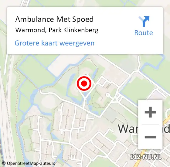 Locatie op kaart van de 112 melding: Ambulance Met Spoed Naar Warmond, Park Klinkenberg op 25 oktober 2023 19:45