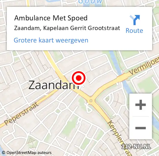 Locatie op kaart van de 112 melding: Ambulance Met Spoed Naar Zaandam, Kapelaan Gerrit Grootstraat op 25 oktober 2023 19:51