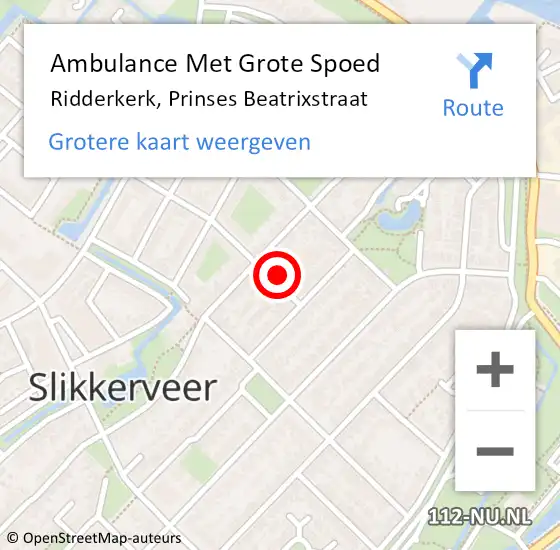 Locatie op kaart van de 112 melding: Ambulance Met Grote Spoed Naar Ridderkerk, Prinses Beatrixstraat op 25 oktober 2023 20:19