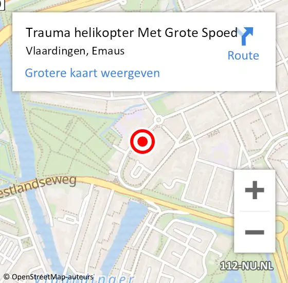 Locatie op kaart van de 112 melding: Trauma helikopter Met Grote Spoed Naar Vlaardingen, Emaus op 25 oktober 2023 20:28