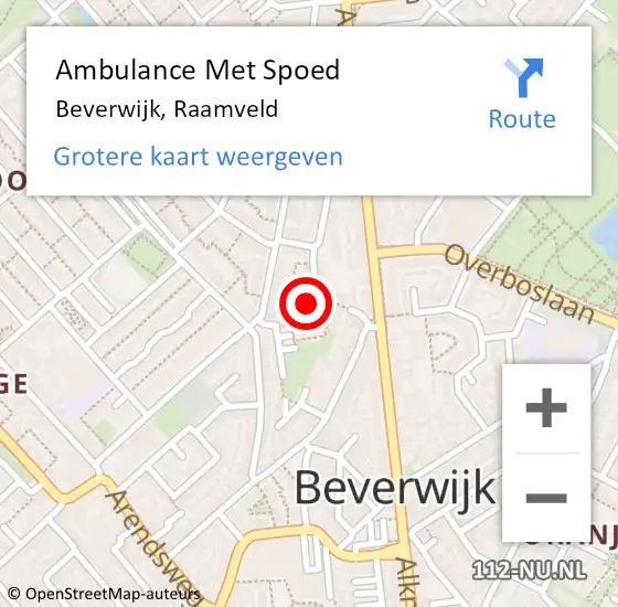 Locatie op kaart van de 112 melding: Ambulance Met Spoed Naar Beverwijk, Raamveld op 25 oktober 2023 20:42