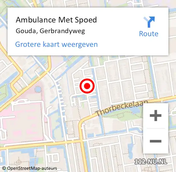 Locatie op kaart van de 112 melding: Ambulance Met Spoed Naar Gouda, Gerbrandyweg op 25 oktober 2023 20:52
