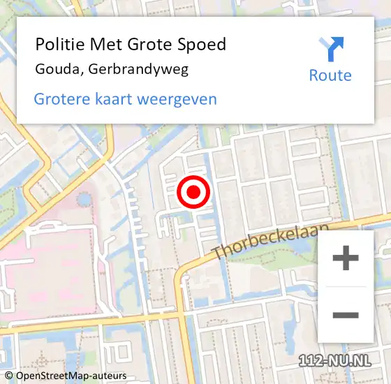 Locatie op kaart van de 112 melding: Politie Met Grote Spoed Naar Gouda, Gerbrandyweg op 25 oktober 2023 20:53