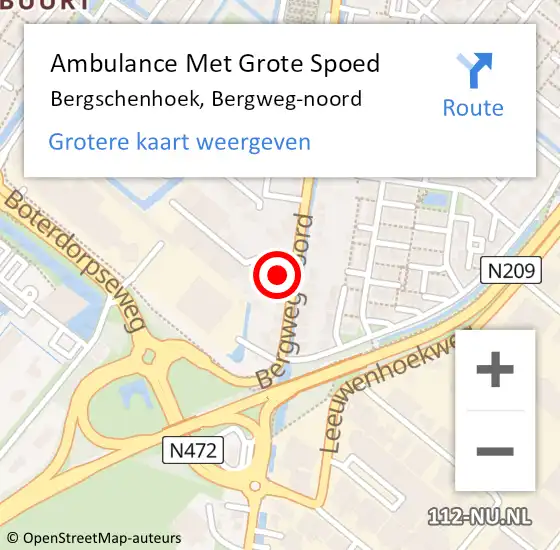 Locatie op kaart van de 112 melding: Ambulance Met Grote Spoed Naar Bergschenhoek, Bergweg-noord op 25 oktober 2023 21:38