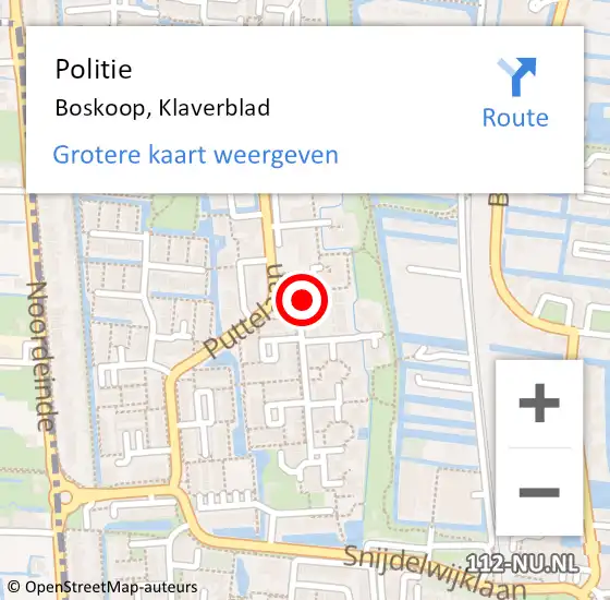 Locatie op kaart van de 112 melding: Politie Boskoop, Klaverblad op 25 oktober 2023 21:54