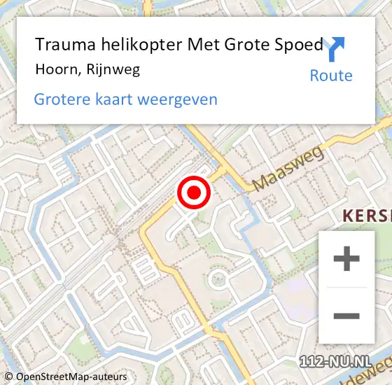 Locatie op kaart van de 112 melding: Trauma helikopter Met Grote Spoed Naar Hoorn, Rijnweg op 25 oktober 2023 22:02